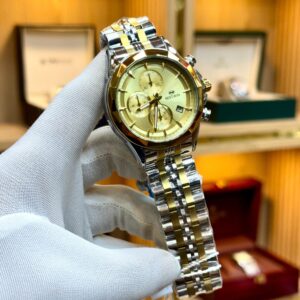 Bestwin men’s watch at Zainab Closets featuring gold dial, two-tone stainless steel strap, stylish chronograph design, durable and elegant.